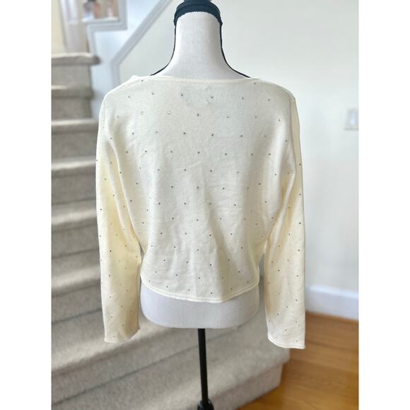 ASOS Cream White Scoop Pearl Button Rhinestone Sparkle Cardigan Coquette - Picture 4 of 7